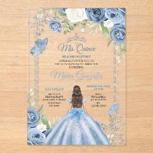 Mis Quince Dusty Blue & Silver Floral Quinceañera Acrylic