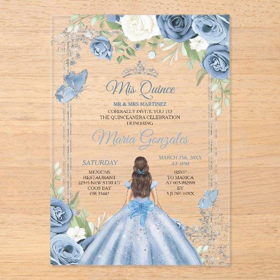 Mis Quince Dusty Blue & Silver Floral Quinceañera Acrylic