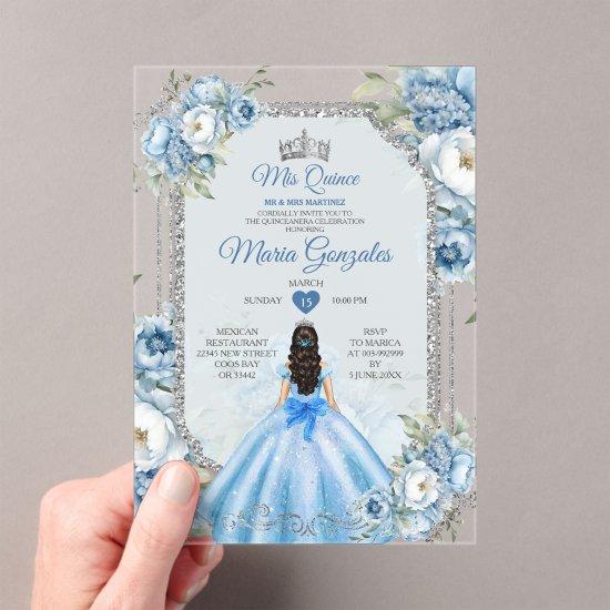 Mis Quince Dusty Blue & Silver Floral Quinceañera Acrylic