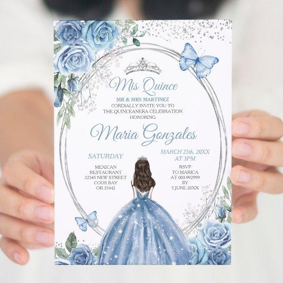 Mis Quince Dusty Blue & Silver Floral Quinceañera