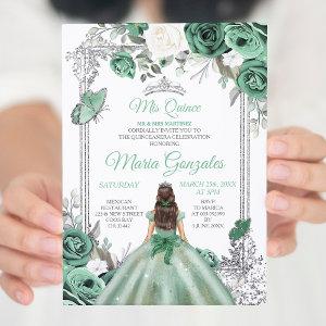 Mis Quince Dusty Green & Silver Floral Quinceanera