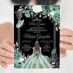 Mis Quince Dusty Green & Silver Floral Quinceanera
