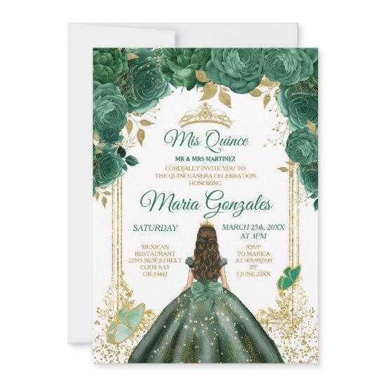 Mis Quince Emerald Green Butterfly Gold Crown