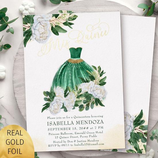 Mis Quince Emerald Green Princess Quinceanera Gold Foil