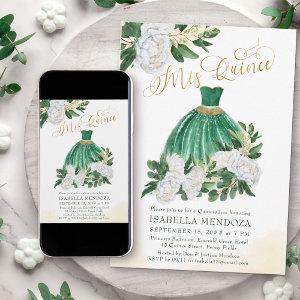 Mis Quince Emerald Green White Peony Quinceanera
