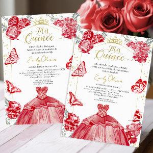 Mis Quince  Bilingual Red Dress Floral