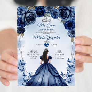 Mis Quince Navy Blue Floral Crown Quinceañera