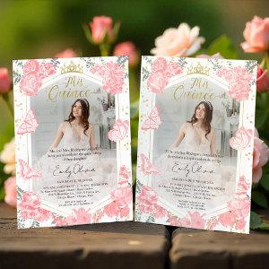 Mis Quince Photo  Bilingual Pink Floral