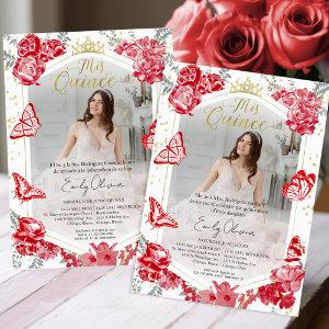 Mis Quince Photo  Bilingual Red Floral