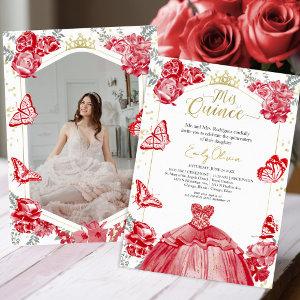 Mis Quince Photo  Red Floral Gold Foil