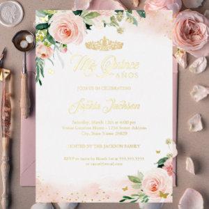 Mis Quince Pink Gold Floral Quinceanera Birthday   Foil