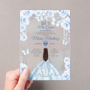 Mis Quince Soft Blue & Silver Floral Quinceañera Acrylic