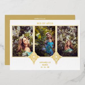 Mis XV Años Español 3 Fotos Efecto Encaje Dorado Foil