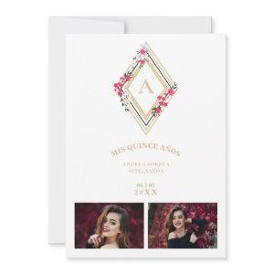 Mis XV Initial 2 Photos Gold effect Floral Diamond