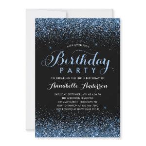 Modern Black Blue Glitter Sparkle Any Age Birthday