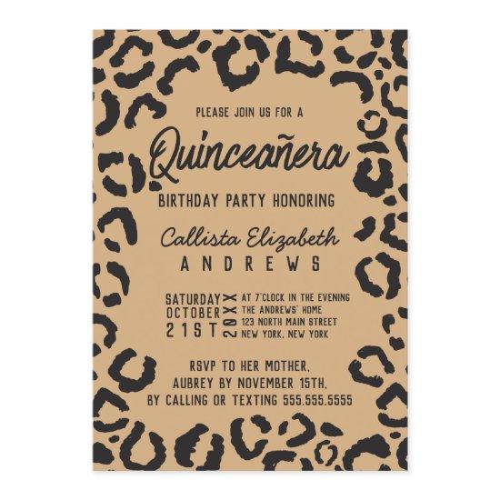 Modern Black Gold Cheetah Leopard Quinceañera