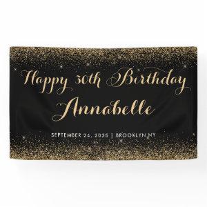 Modern Black Gold Glitter Sparkle Any Age Birthday Banner