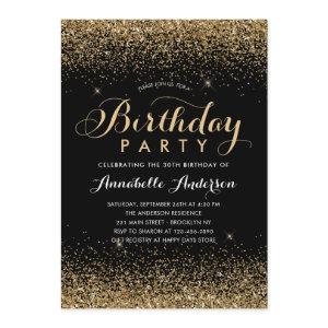 Modern Black Gold Glitter Sparkle Any Age Birthday