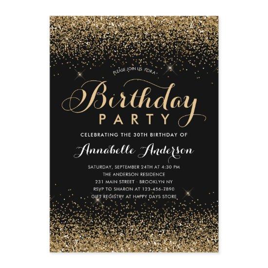 Modern Black Gold Glitter Sparkle Any Age Birthday