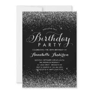 Modern Black Gray Glitter Sparkle Any Age Birthday