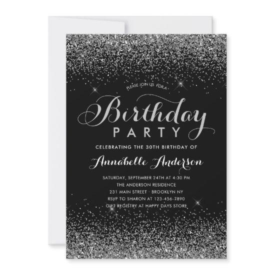 Modern Black Gray Glitter Sparkle Any Age Birthday