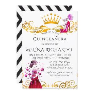 Modern Black Stripe Pink Fashion Quinceanera Party