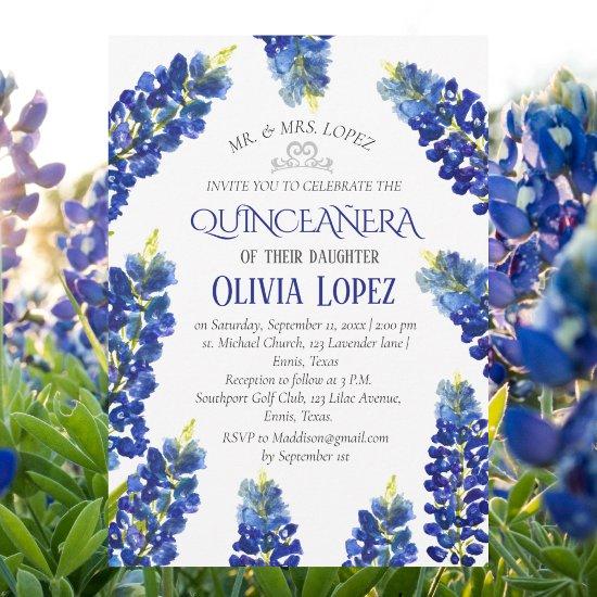 Modern Bluebonnets Quinceañera Floral 15 Birthday