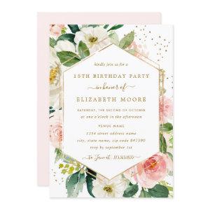 Modern Blush Gold Floral 15th Birthday