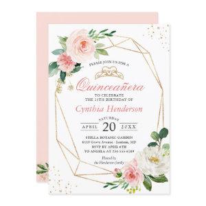 Modern Blush Pink Floral Quinceañera 15th Birthday