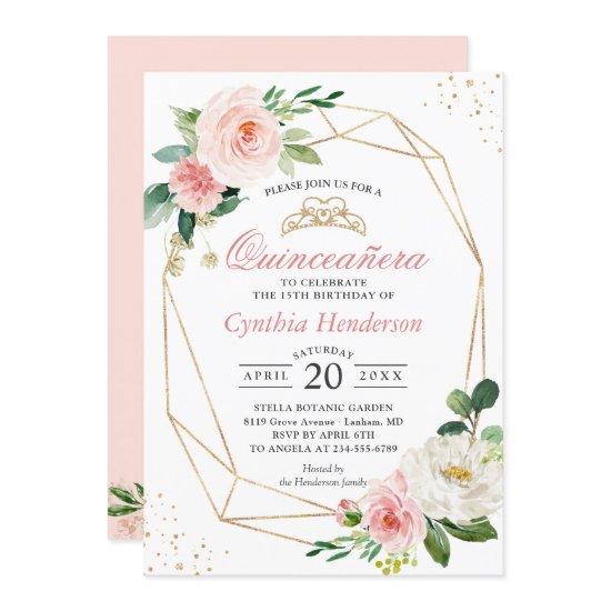 Modern Blush Pink Floral Quinceañera 15th Birthday