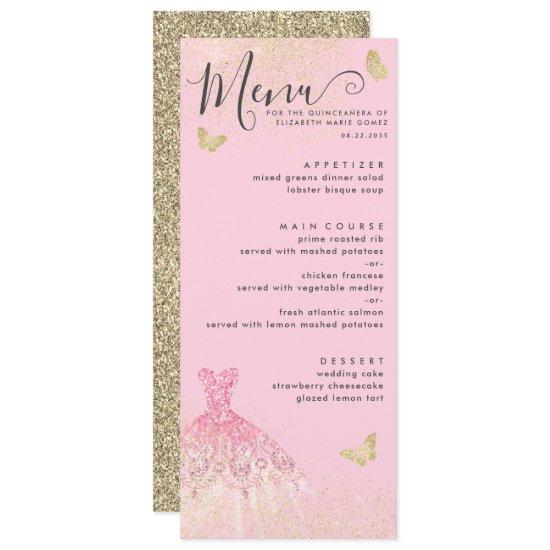 Modern Blush Pink Gold Glitter Gown Quinceanera