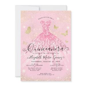 Modern Blush Pink Gold Glitter Gown Quinceanera