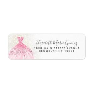 Modern Blush Pink Gold Glitter Gown Quinceanera Label