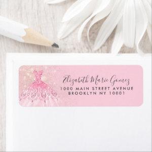 Modern Blush Pink Gold Glitter Gown Quinceanera Label