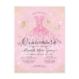 Modern Blush Pink Gold Glitter Gown Quinceanera Postcard