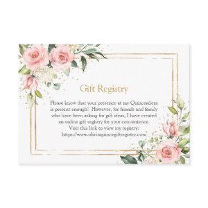 Modern Blush pink roses  gold tiara eucalyptus Enclosure Card