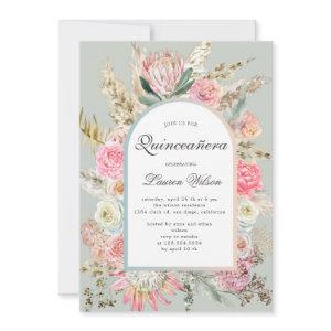 modern bohemian floral quinceanera photo card