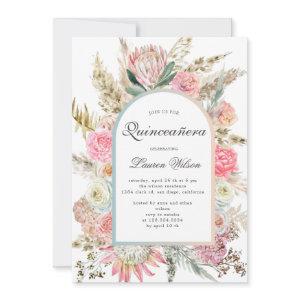 modern bohemian floral quinceanera photo card
