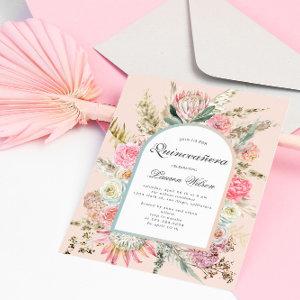 modern bohemian floral quinceanera photo card