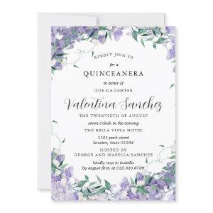 Modern Boho Purple Elegant Floral Quinceanera