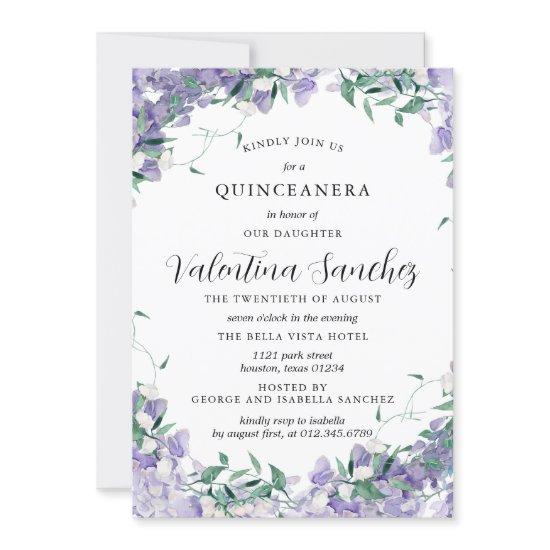 Modern Boho Purple Elegant Floral Quinceanera
