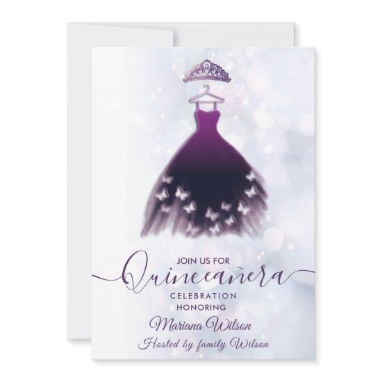 Modern bokeh purple butterfly dress tiara Quince