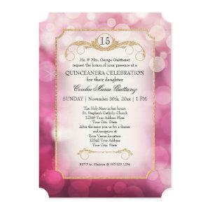 Modern Bokeh Sparkle Pink Twinkle Quinceanera