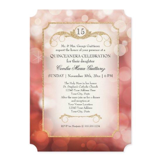 Modern Bokeh Sparkle Rose Twinkle Quinceanera