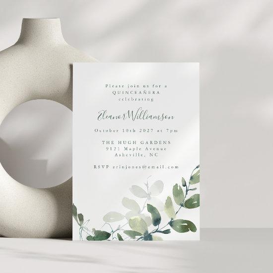 Modern Botanical Eucalyptus Boho QUINCEAÑERA