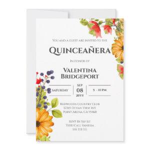 Modern Bright Floral Watercolor Quinceañera