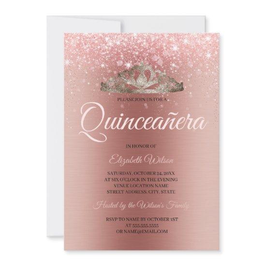 Modern Brushed Metal Rose Gold Glitter Quinceanera