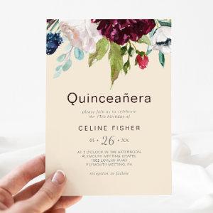 Modern Burgundy Floral Quinceañera Birthday Party