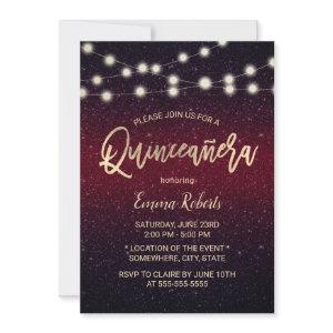 Modern Burgundy Red Faux Glitter Quinceanera 15