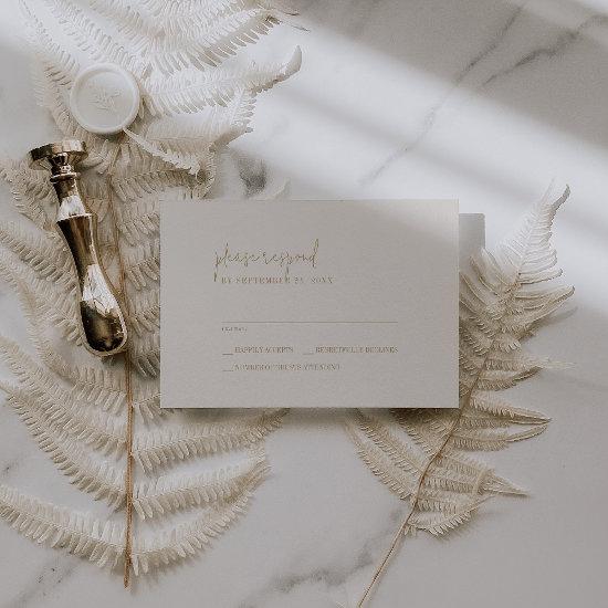 Modern Chic Vintage Gold Simple Wedding RSVP Card